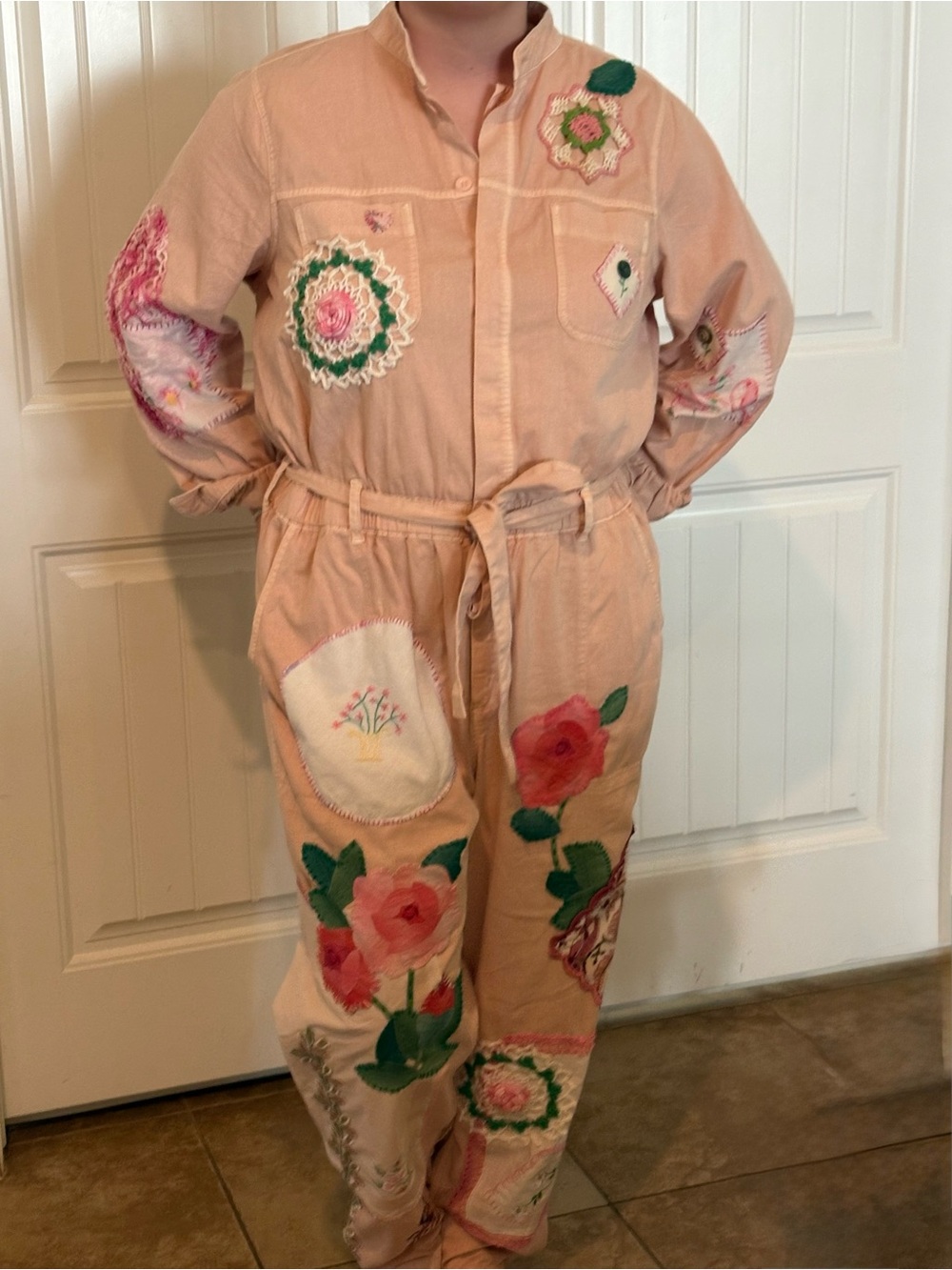 Upcycled by Hand Old Navy Blush Pink Floral Patchwork Jumpsuit